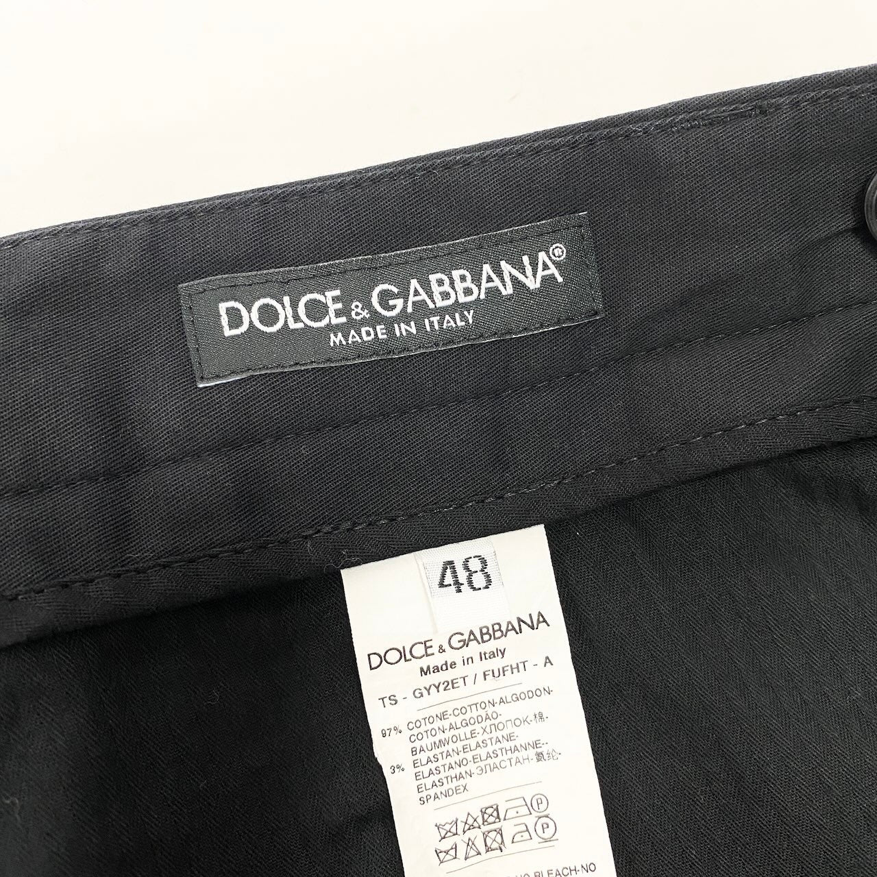 80e6 DOLCE&GABBANA ドルチェアンドガッバーナ ブランドロゴテープ ロングパンツ スラックスパンツ 伸縮ストレッチ サイズ48 ブラック メンズ 紳士服u02t