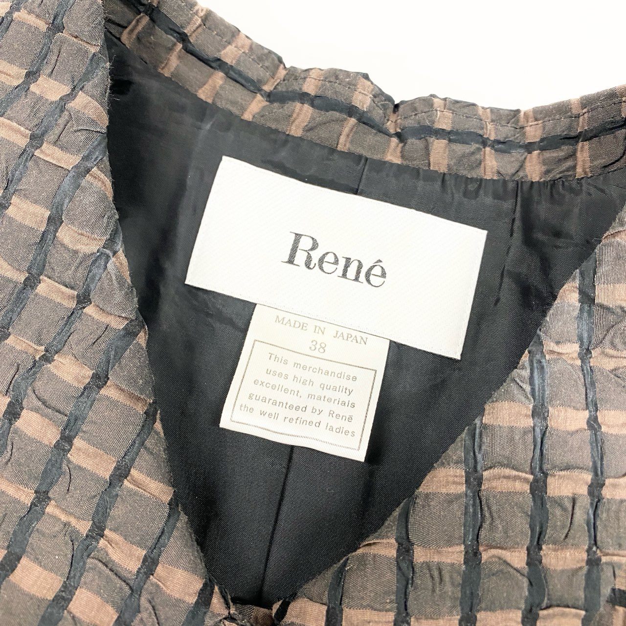 14a28 Rene ルネ ノースリーブワンピース ノースリーブワンピース Aライン 襟付き パールボタン 38 ブラウン レディース 女性用u02t