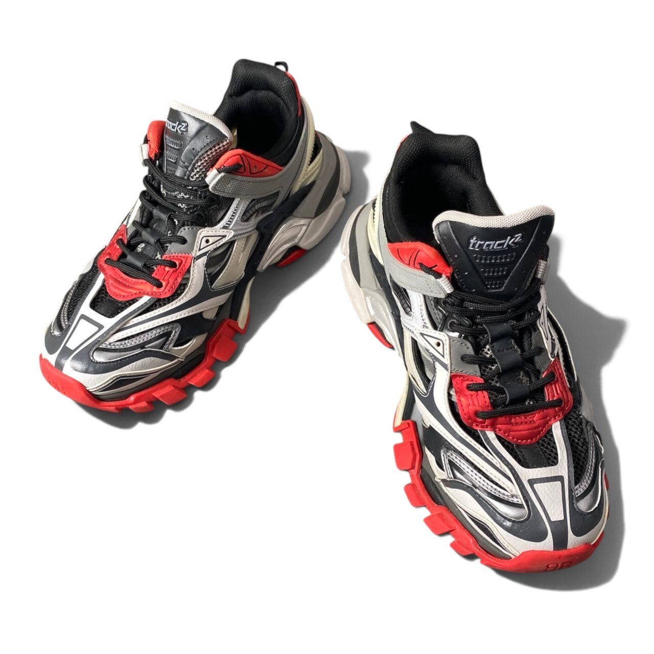 1h20 BALENCIAGA バレンシアガ track2 Trainer スニーカー パネルデザイン  568614 27cm レッド グレー ブラック メンズ 男性用t18r