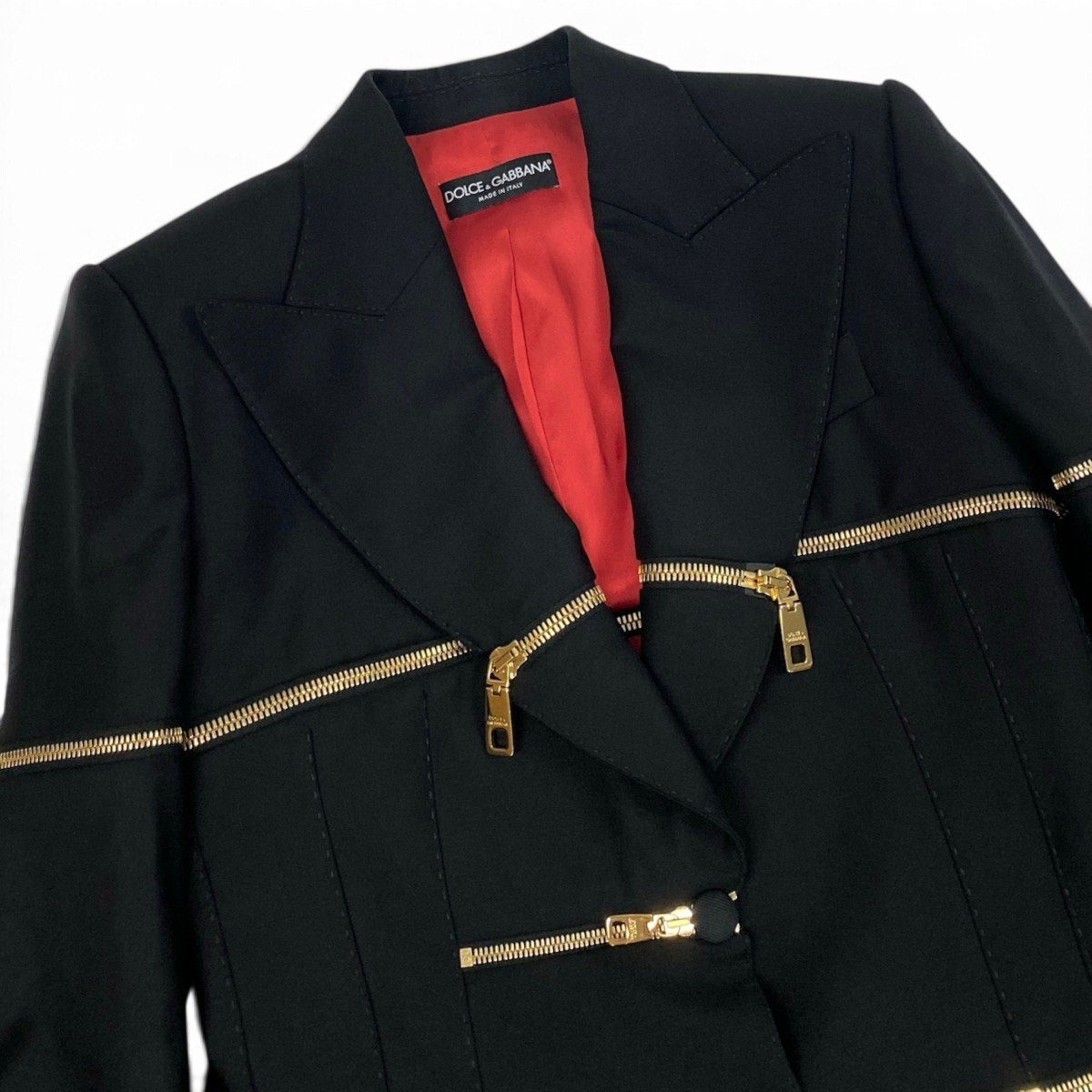h31 【美品】DOLCE&GABBANA テーラードジャケット ジップデザイン イタリア製 36サイズ ブラック レディース 女性用k02i