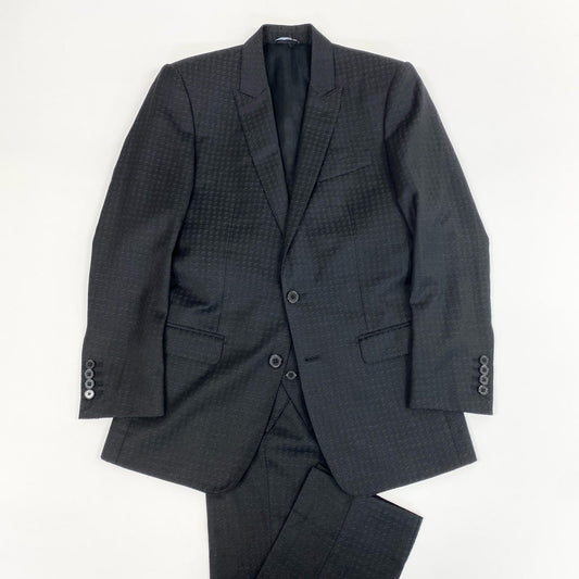 69i26 《美品》DOLCE＆GABBANA ドルチェアンドガッバーナ 3ピース セットアップ スーツ MARTINI 総柄 千鳥格子 G1UKMT 44サイズ ブラック メンズk02i