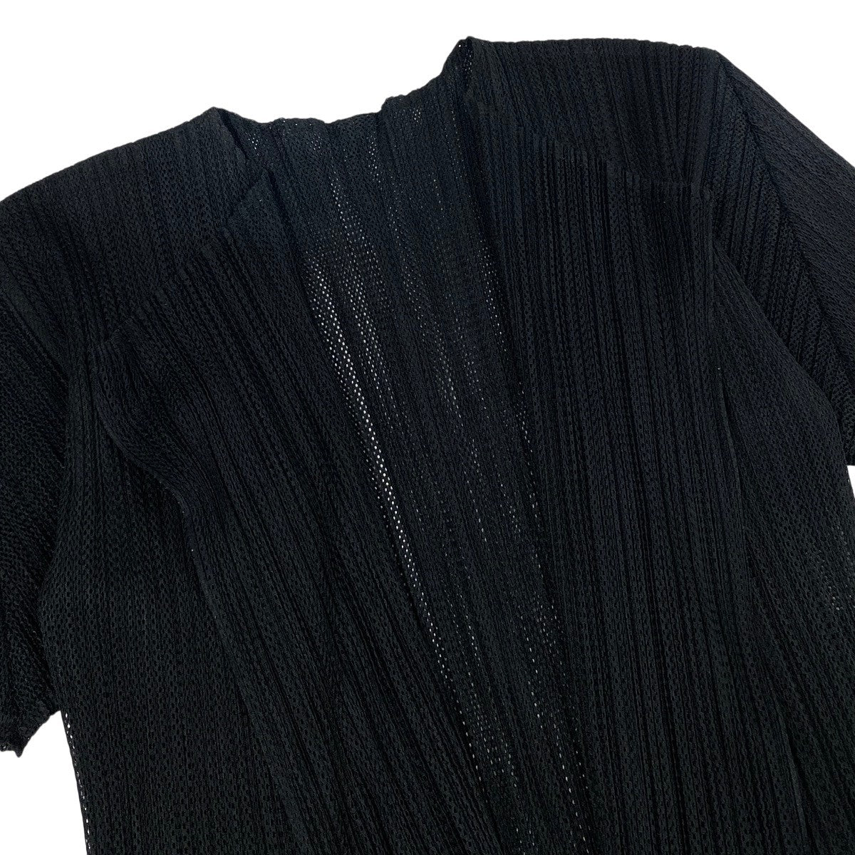 Ah28 PLEATS PLEASE プリーツプリーズ レイヤード風 半袖シアーカーディガン ブラック レディースo07t