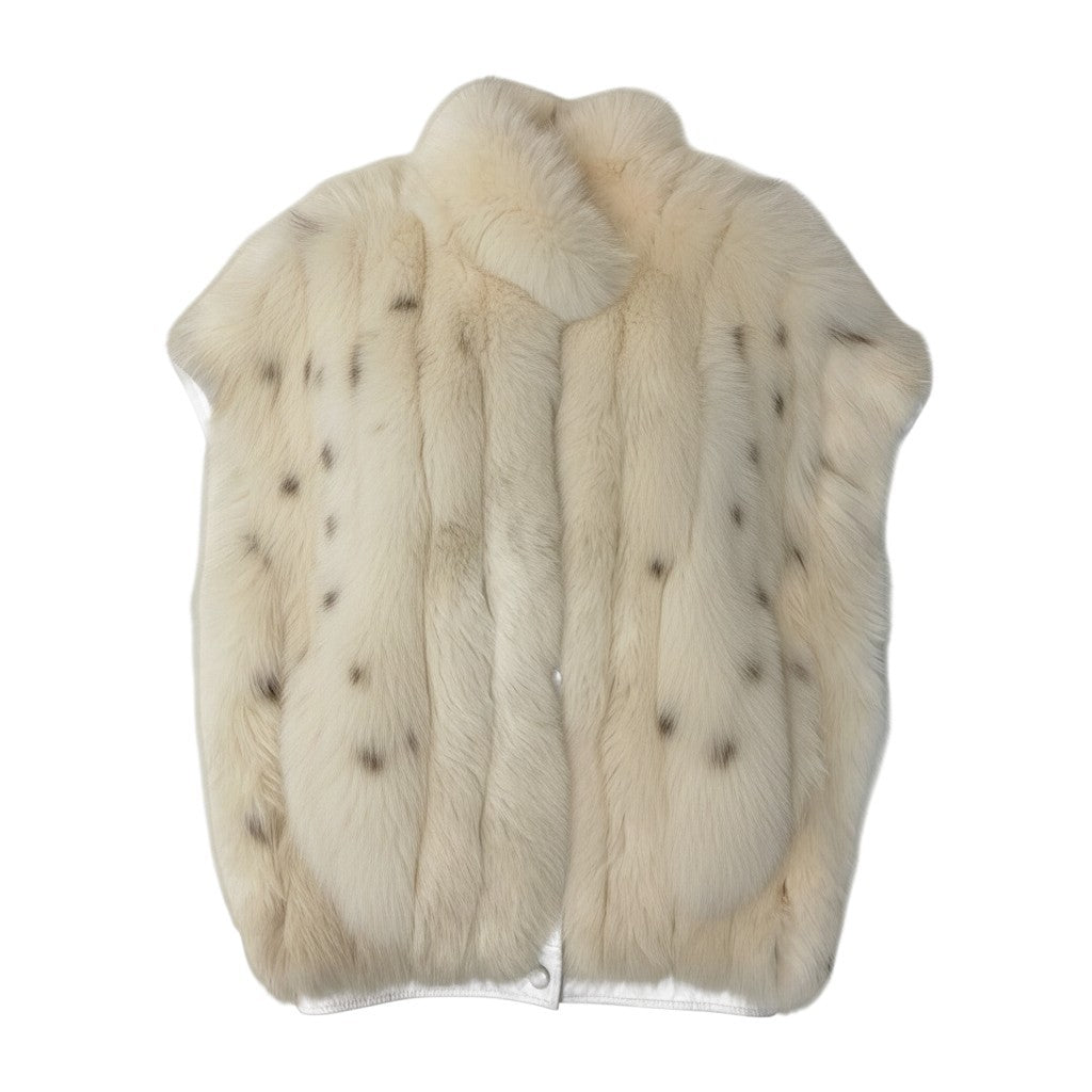 93h8 ブルーフォックス 斑点 ファーベスト サイズF ホワイト 本毛皮 Fox Fur Spotted Vestt18r