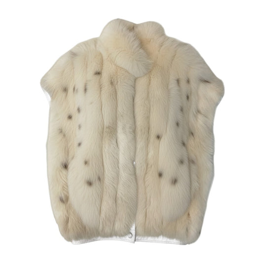 93h8 ブルーフォックス 斑点 ファーベスト サイズF ホワイト 本毛皮 Fox Fur Spotted Vestt18r