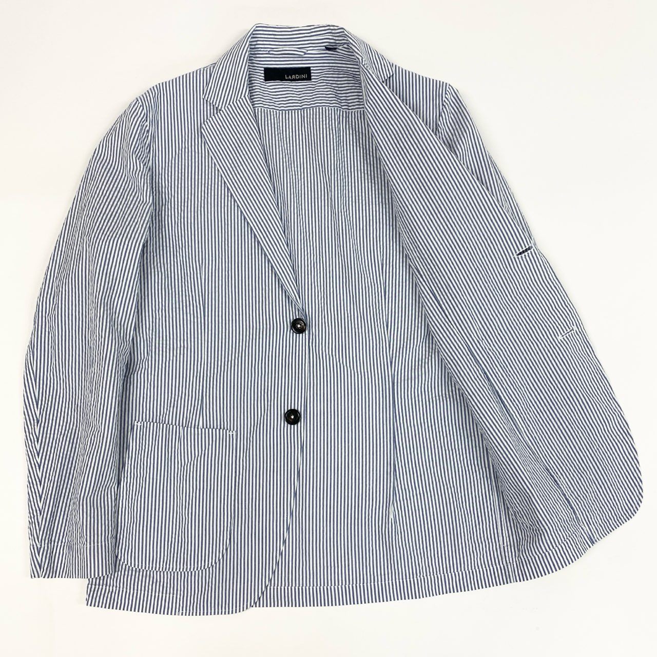 22a23 LARDINI ラルディーニ テーラードジャケット サマージャケット シアサッカー S ブルー ホワイト ストライプ メンズu02t