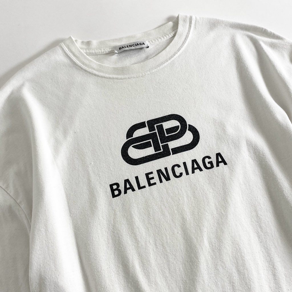 13e22 Balenciaga バレンシアガ オーバーサイズ BBロゴプリント Tシャツ カットソー 半袖 クルーネック 570813 M ホワイト コットン