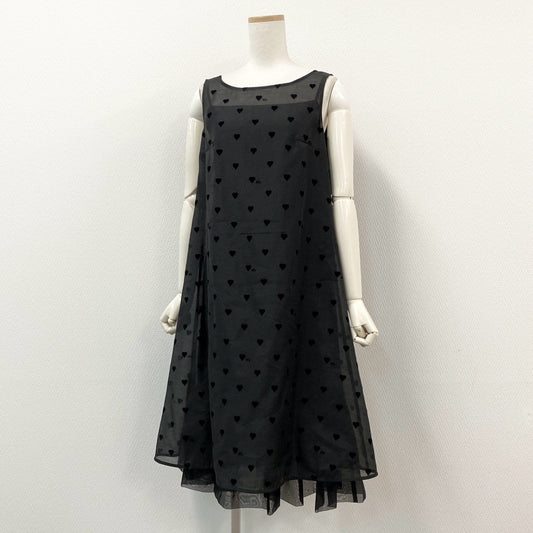 17f30 《極美品》 M’S GRACY エムズグレイシー カタログ掲載 ハートフロッキー チュールワンピース ノースリーブワンピース ドレスワンピース IT-411117 サイズ38 ブラック ポリエステル100％ レディース 女性用