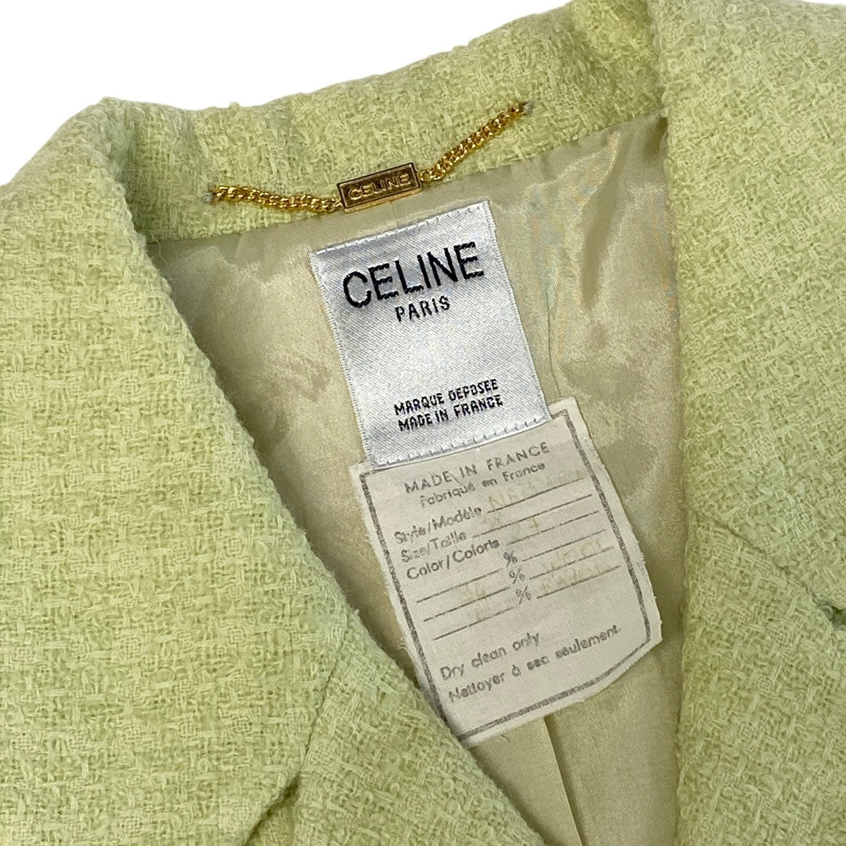 Ej26 CELINE ツイードジャケット ゴールドボタン マカダム アウター グリーン レディース 女性用k02i