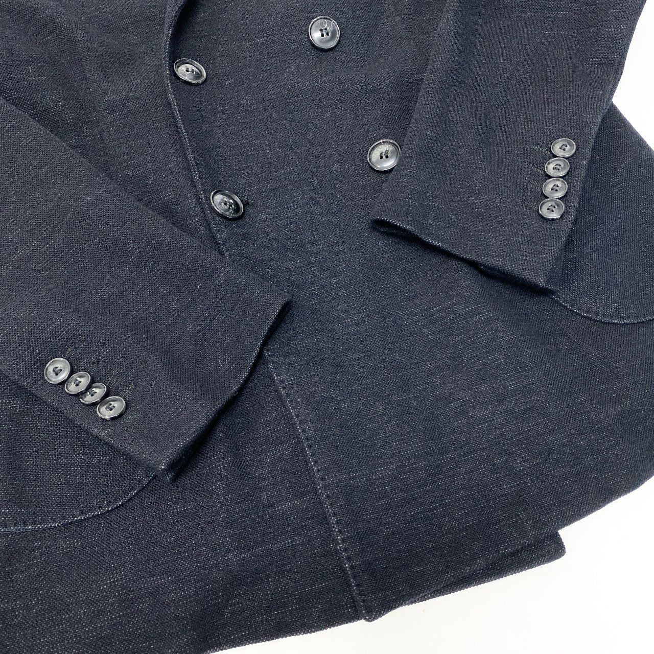 11b6【美品】GIORGIO ARMANI ジョルジオアルマーニ ダブルブレストテーラードジャケット ブレザー コットンウールジャケット 48サイズ ダークネイビー メンズ 男性用u02t