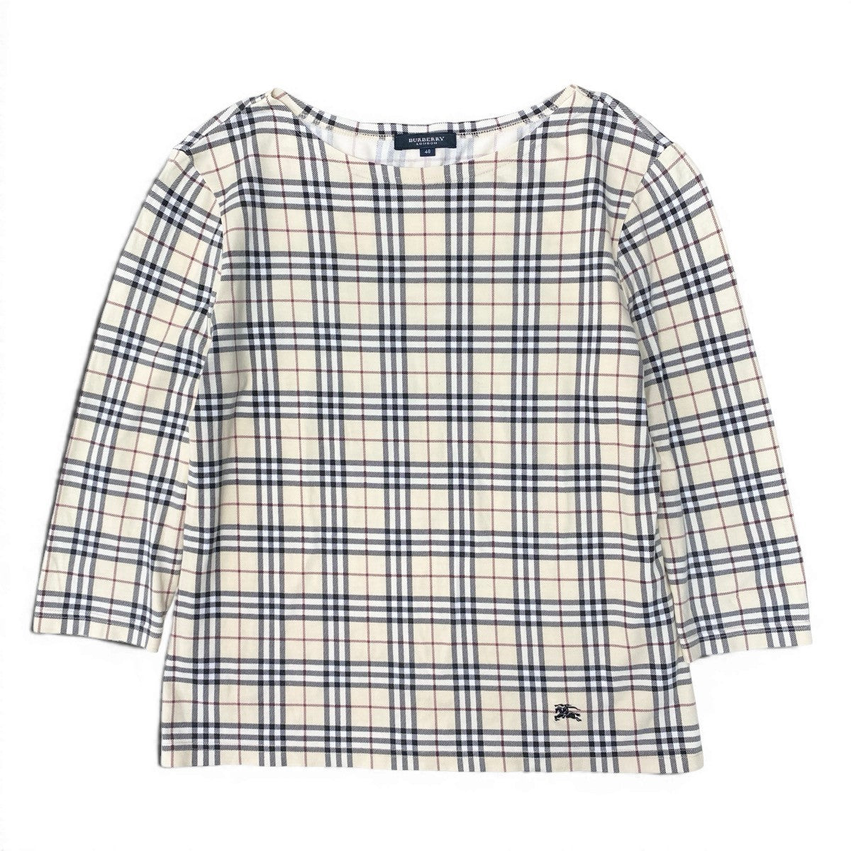 3f17 BURBERRY LONDON バーバリーロンドン ノバチェック ホース刺繍 長袖カットソー ロンT 40 ライトベージュ コットン レディースo07t