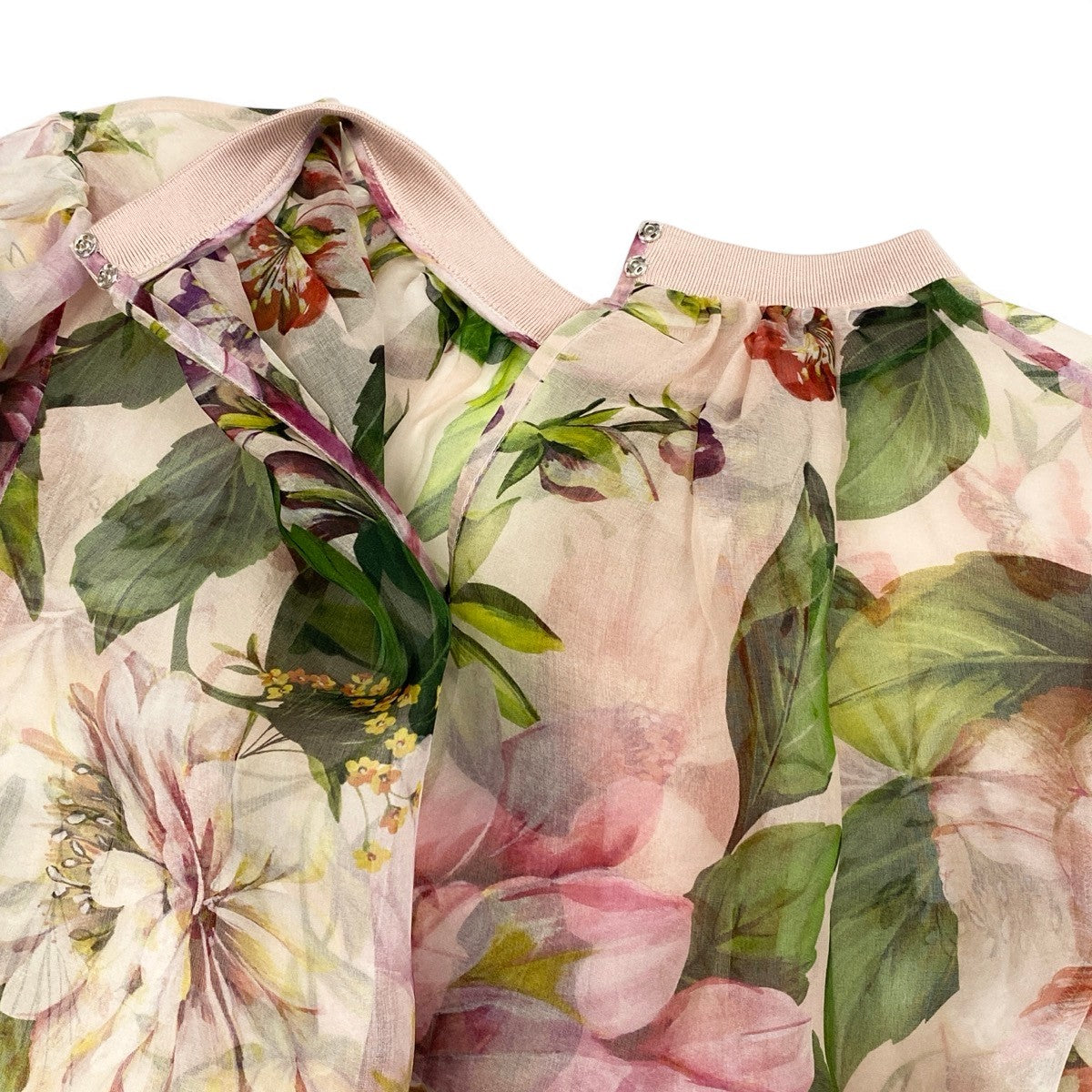 Eg10 DOLCE&GABBANA ドルチェアンドガッパーナ 花柄 シースルーブラウス クロップド丈 サイズ40 ピンク シルク100％ レディースk02i