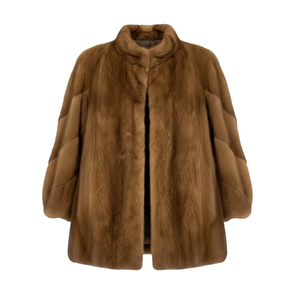 79f10 FOND 袖段デザイン パステルミンク ファーコート サイズ11 茶系 本毛皮 Pastel Mink Fur Coatt18r