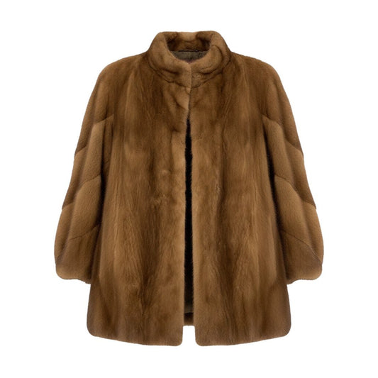 79f10 FOND 袖段デザイン パステルミンク ファーコート サイズ11 茶系 本毛皮 Pastel Mink Fur Coatt18r