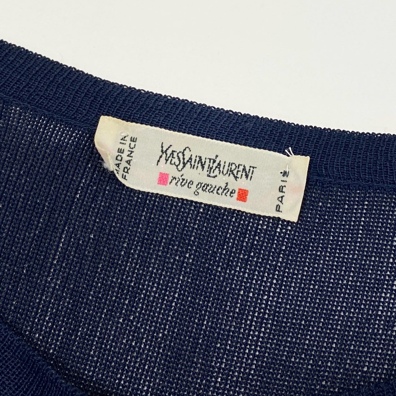 E  Yves Saint Laurent rive gauche イヴサンローラン リブゴーシュ 長袖ニット 金ボタン ネイビー レーヨン レディース フランス製u02t