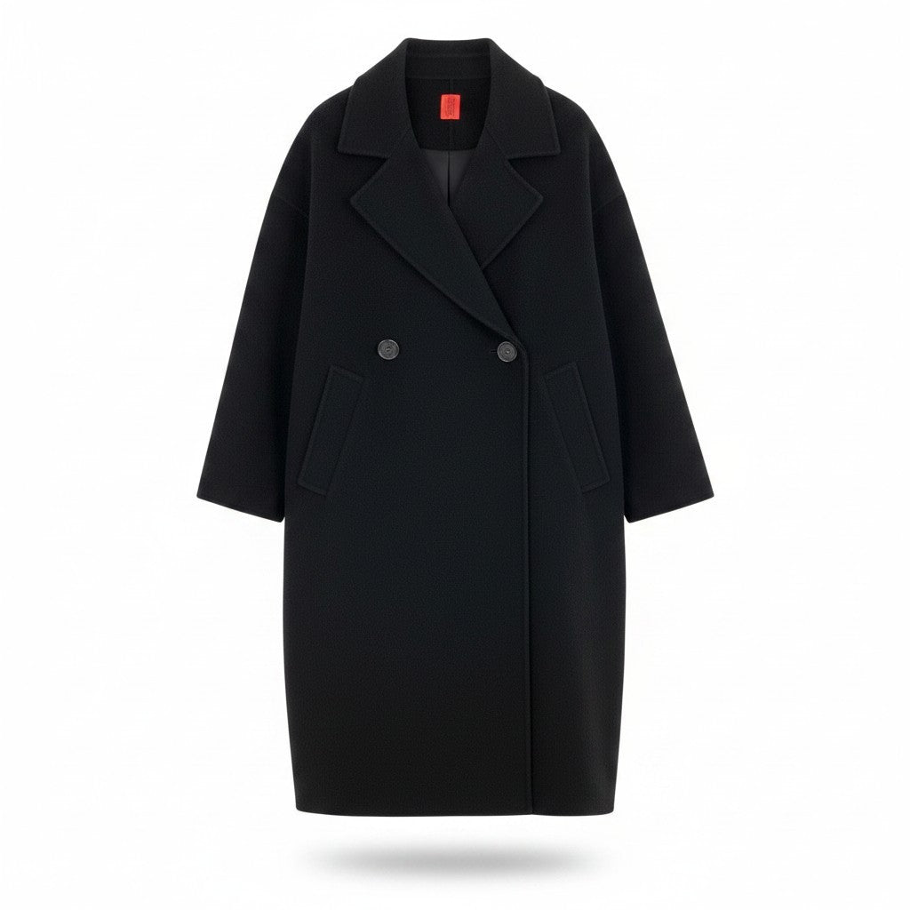 Af27 ISSEY MIYAKE Haat イッセイミヤケ ハート ダブルブレスト ロングコート HA93FA710 サイズ2 ブラック ウール100％ レディースo07t