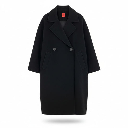 Af27 ISSEY MIYAKE Haat イッセイミヤケ ハート ダブルブレスト ロングコート HA93FA710 サイズ2 ブラック ウール100％ レディースo07t