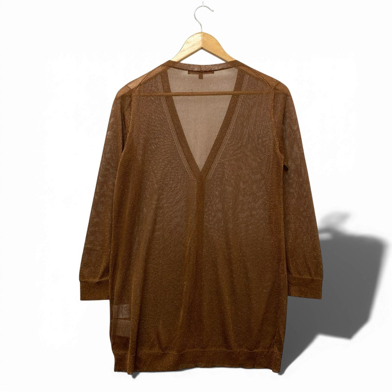 62a28 【美品】GUCCI グッチ ロングスリーブニットカーディガン ラメニットセーター Vネック トップス XLサイズ ブラウン レディース 女性用u02t