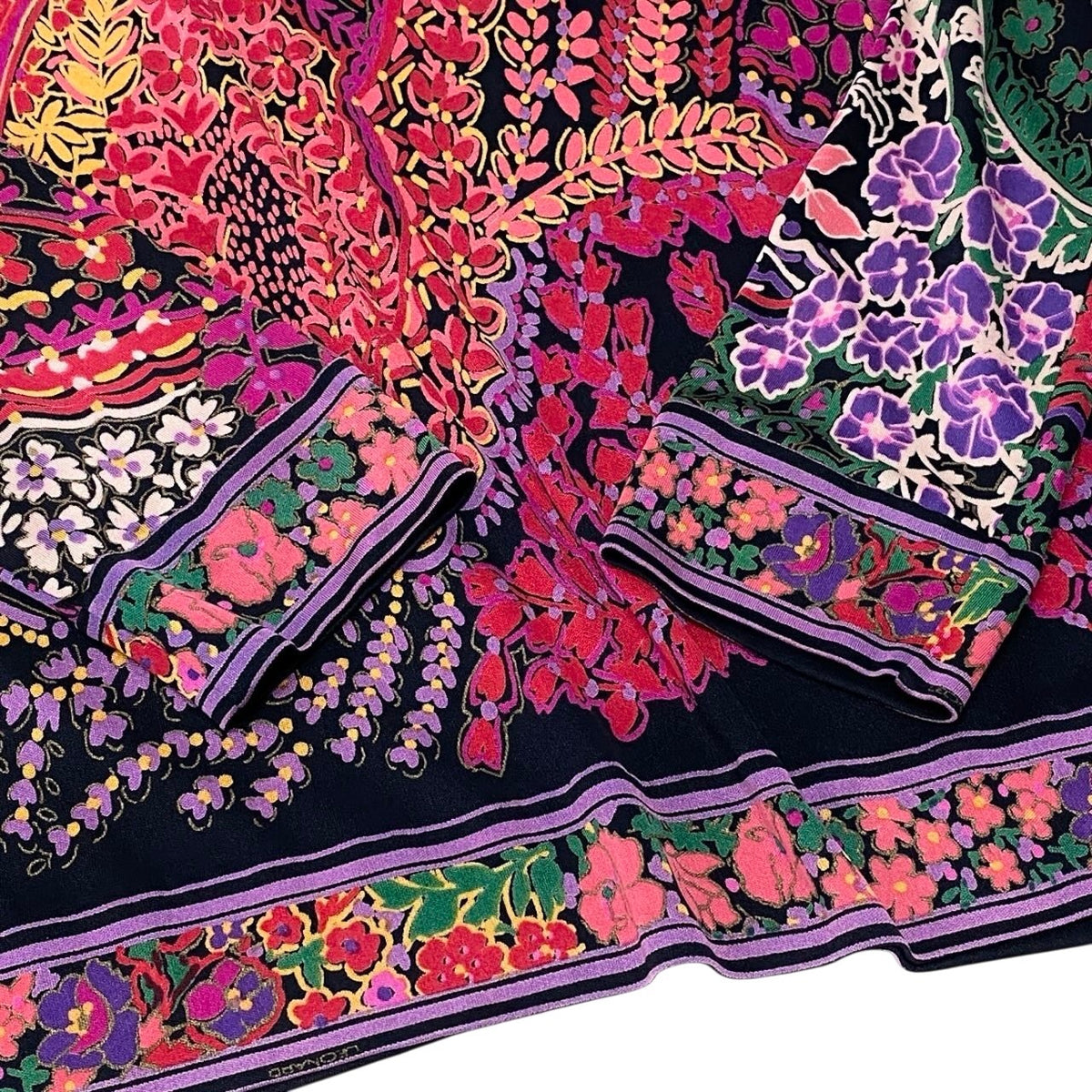 2i28 LEONARD レオナール ロングスリーブポロシャツカットソー 花柄プリント トップス 40サイズ マルチカラー レディース 女性用u02t