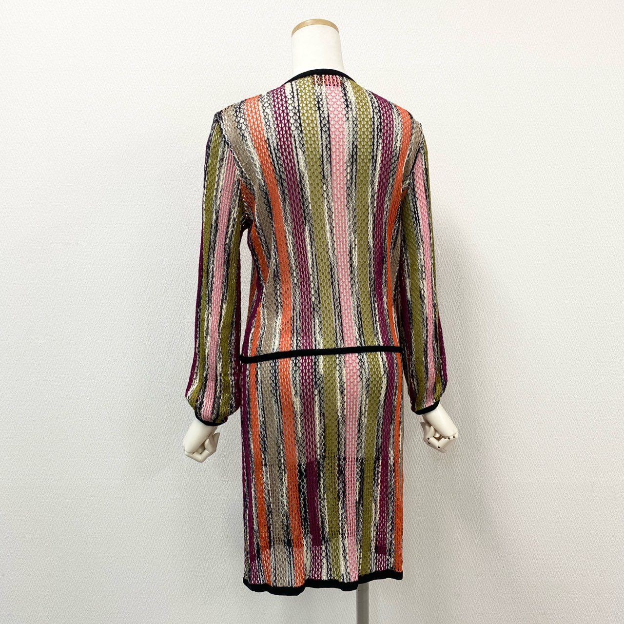 12f11 MISSONI ミッソーニ カギ編み ニットワンピース ジップアップ ロングカーディガン コート サイズ46 マルチカラー レディースk02i