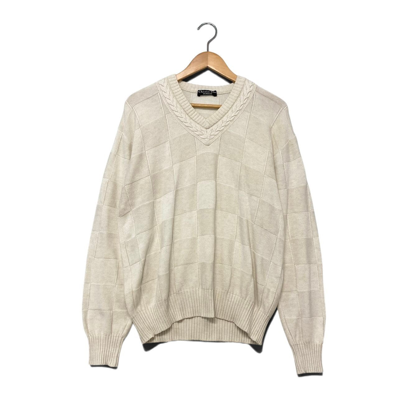 2h16 Christian Dior クリスチャンディオール MONSIEUR Vネック ロングスリーブ ニットセーター サイズM オフホワイト メンズ 紳士服o07t