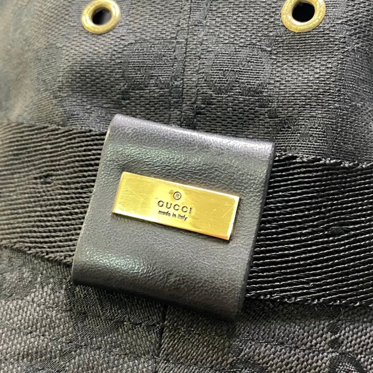 c18 GUCCI グッチ ゴールドプレート GGキャンバス バケットハット Gold Plate GG Canvas Bucket Hat サイズM ブラック 帽子 イタリア製