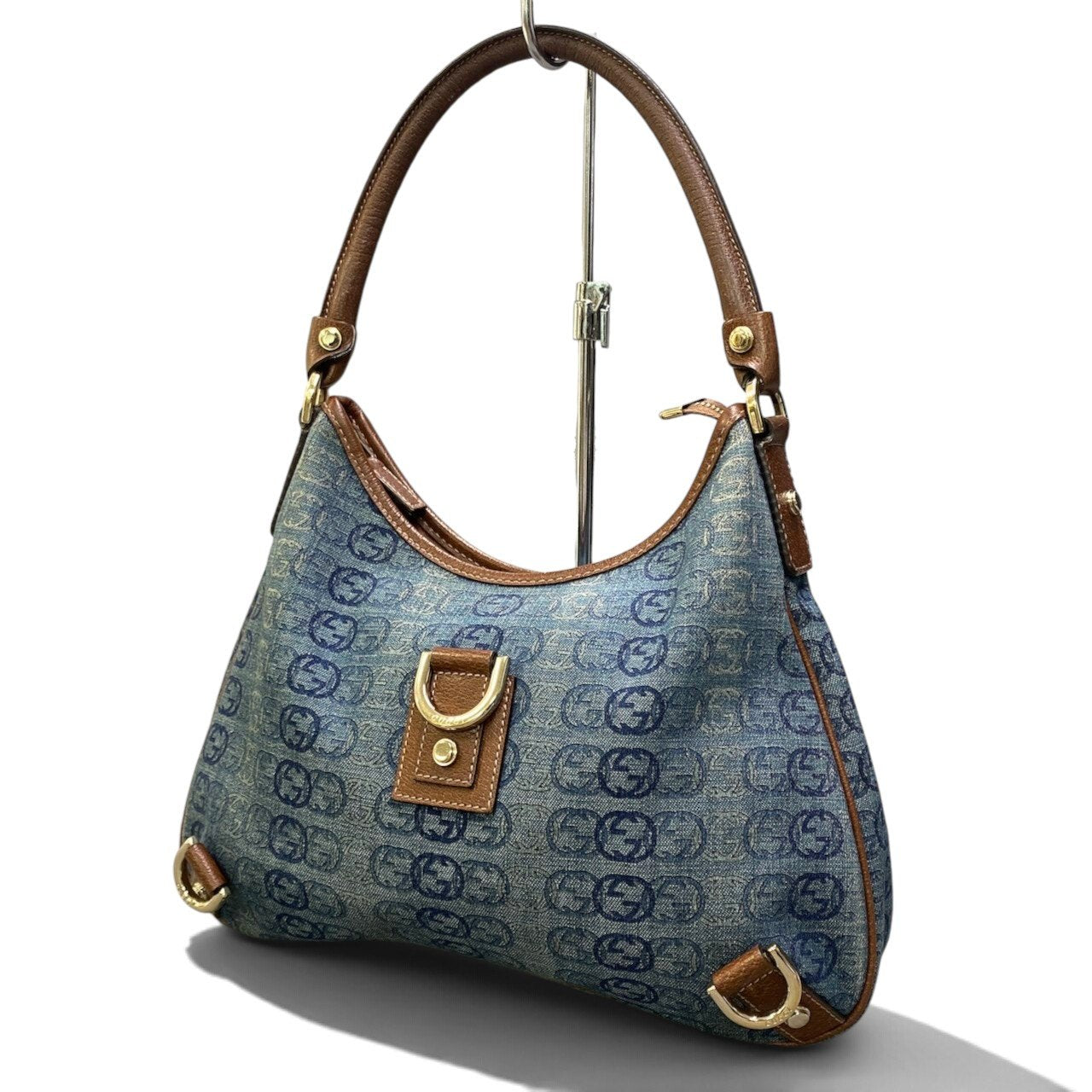 h29 GUCCI アビーデニム ショルダーバッグ インディゴ ブラウン レディース 女性用ta1