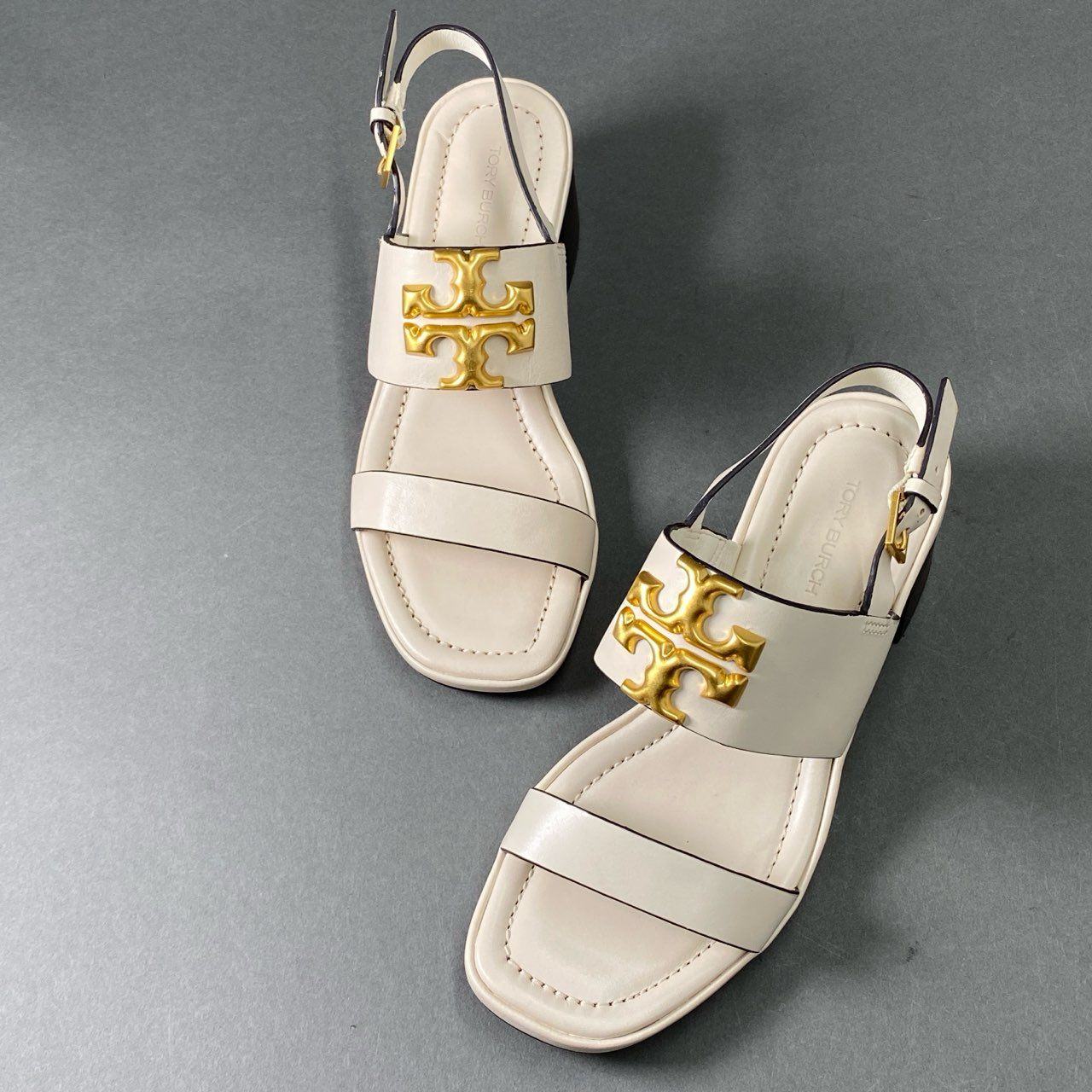 1e12 【美品】 TORY BURCH トリーバーチ Eleanor エレノア ヒールサンダル 5 1/2M ホワイト レザー シューズ ウィメンズ