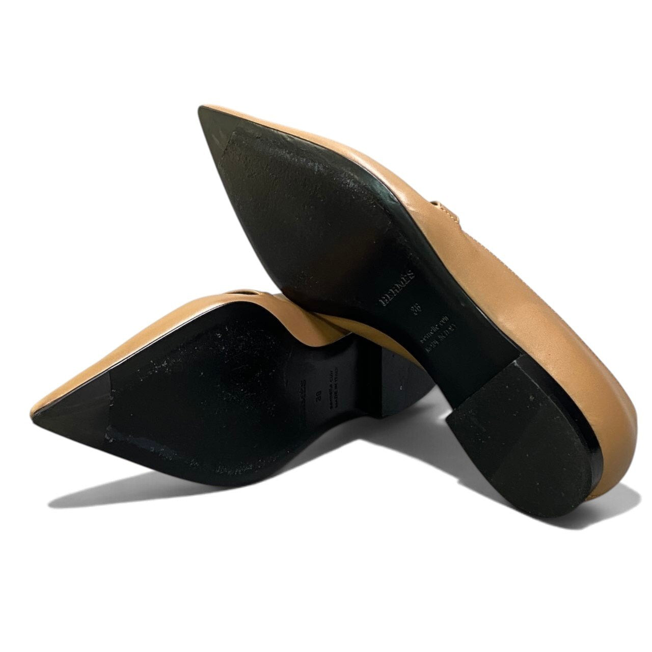 h29《美品》 HERMES エルメス ケリー バレエ フラットシューズ Kelly Ballet Flats Shoes size 36 Beige Camel Leather 箱 保存袋有t18r