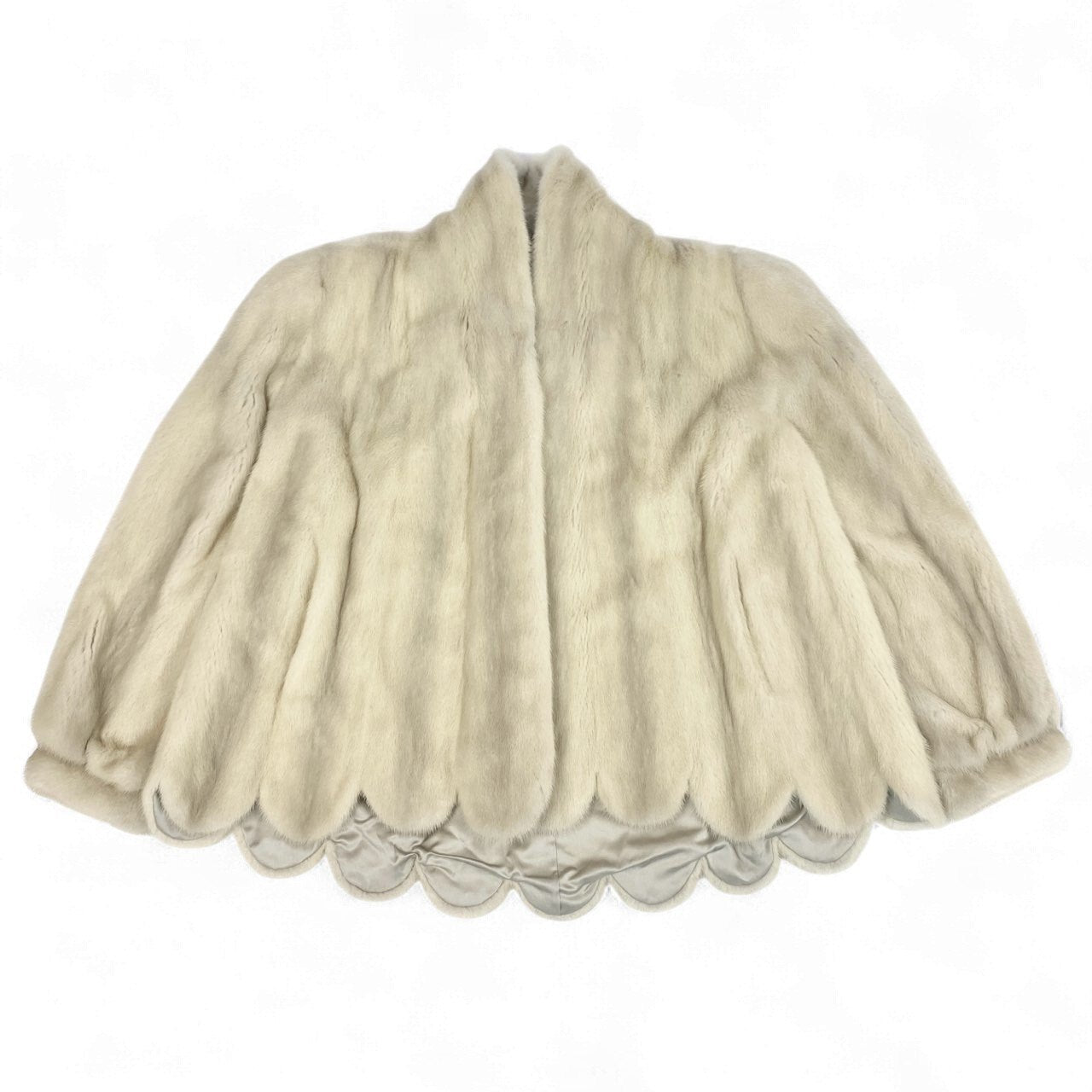 7k14 毛皮コート ファーコート ミンクファー ハーフコート フリル パールミンク Fサイズ アイボリー レディースu02t