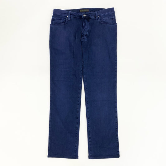 21f17 《未使用保管品》タグ付 ETRO エトロ イタリア製 デニムパンツ ジーンズ ボトムス 革パッチ ポケット刺繍 14776 34 ブルー コットン