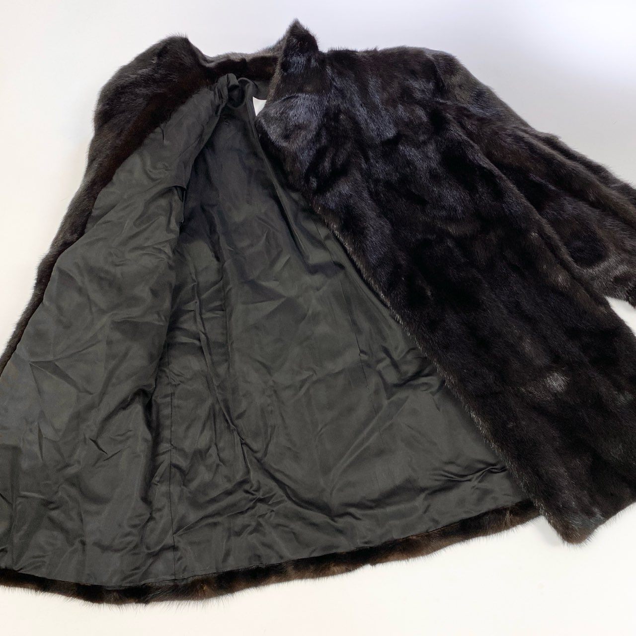 42k14【美品】MOONBAT ムーンバット 毛皮コート ファーコート ミンクファー セミロングコート 7～9サイズ ダークブラウン レディースu02t