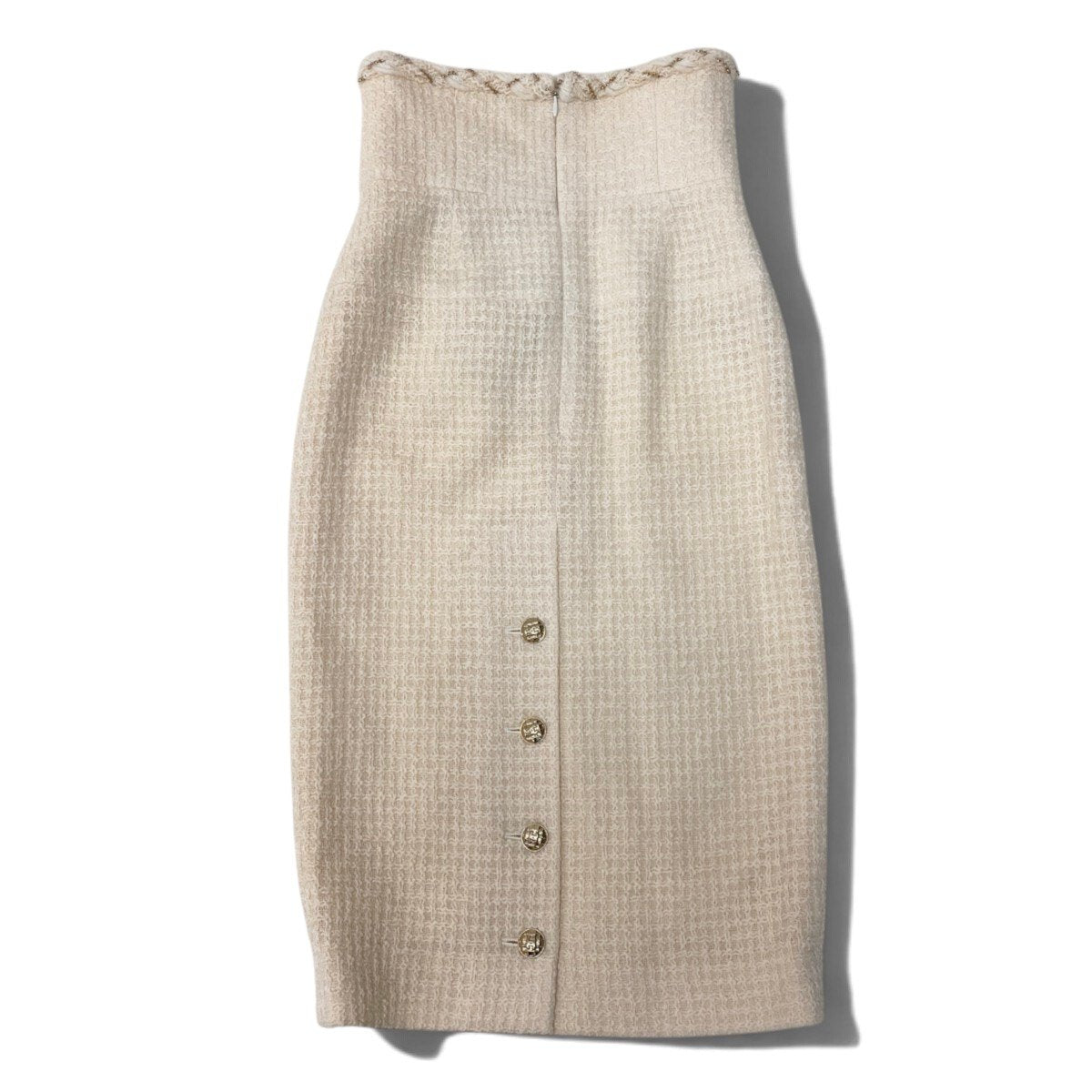 i13 CHANEL シャネル 07A CCボタン ハイウエスト ツイードスカート CC Button High Waisted Tweed Skirt Ivory P32102 Size 36t18r