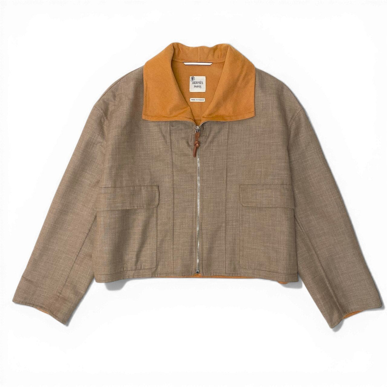 E HERMES エルメス 2023 ジップアップ カシミヤ ウール ハイネック ジャケット 40 ベージュ イエロー  レディースnu1