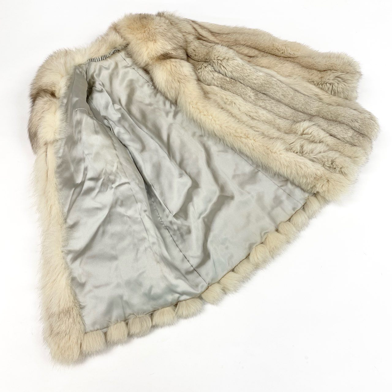 54L4 ブルーフォックス セミロングコート サイズ11号 アイボリー 本毛皮 FOX FUR リアルファー 肉厚◎t18r