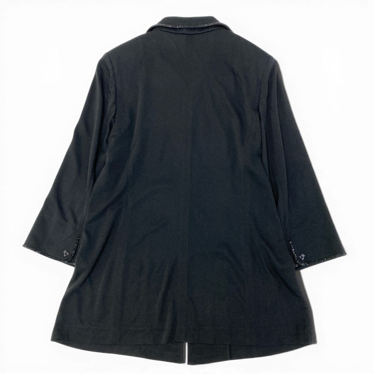 61c9 LEONARD FASHION レオナール ロングジャケット カーディガン ロングスリーブ カンカン素材 ワンポイントロゴ ラインストーン レディース 女性服 サイズ42 ブラックu02t