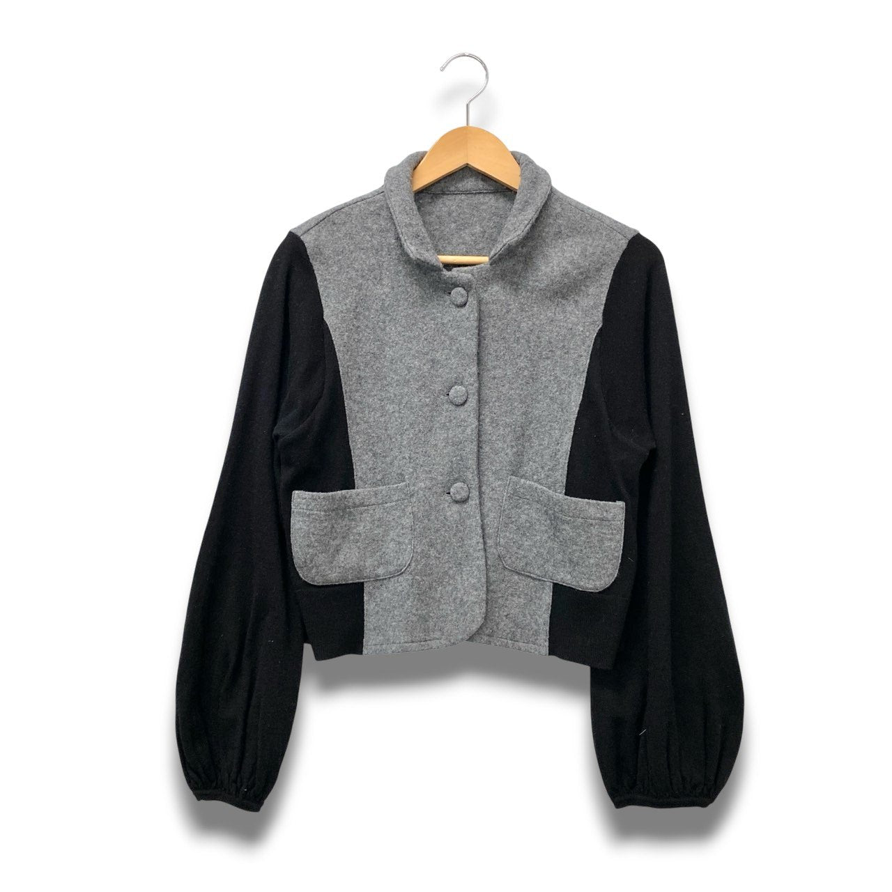 66c2 TOKUKO 1er VOL トクコプルミエヴォル サイド切替 ウールジャケット ニットジャケット バイカラー レディース 女性服 サイズ9 ブラック グレナン ウール100％u02t