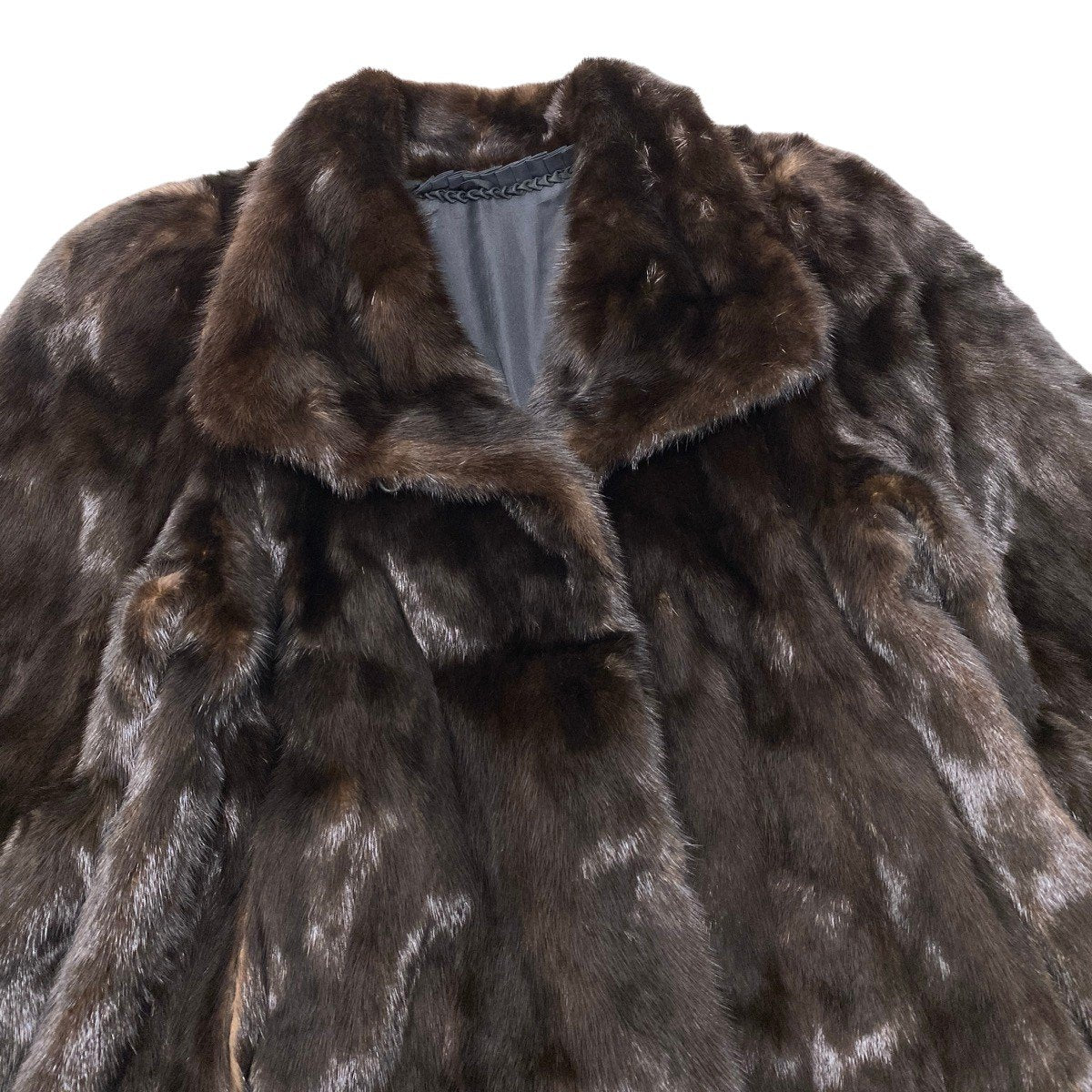 92h8 デミバフミンク ロングファーコート ハイネック サイズ13 茶系 本毛皮 Mink Fur Long Coatt18r