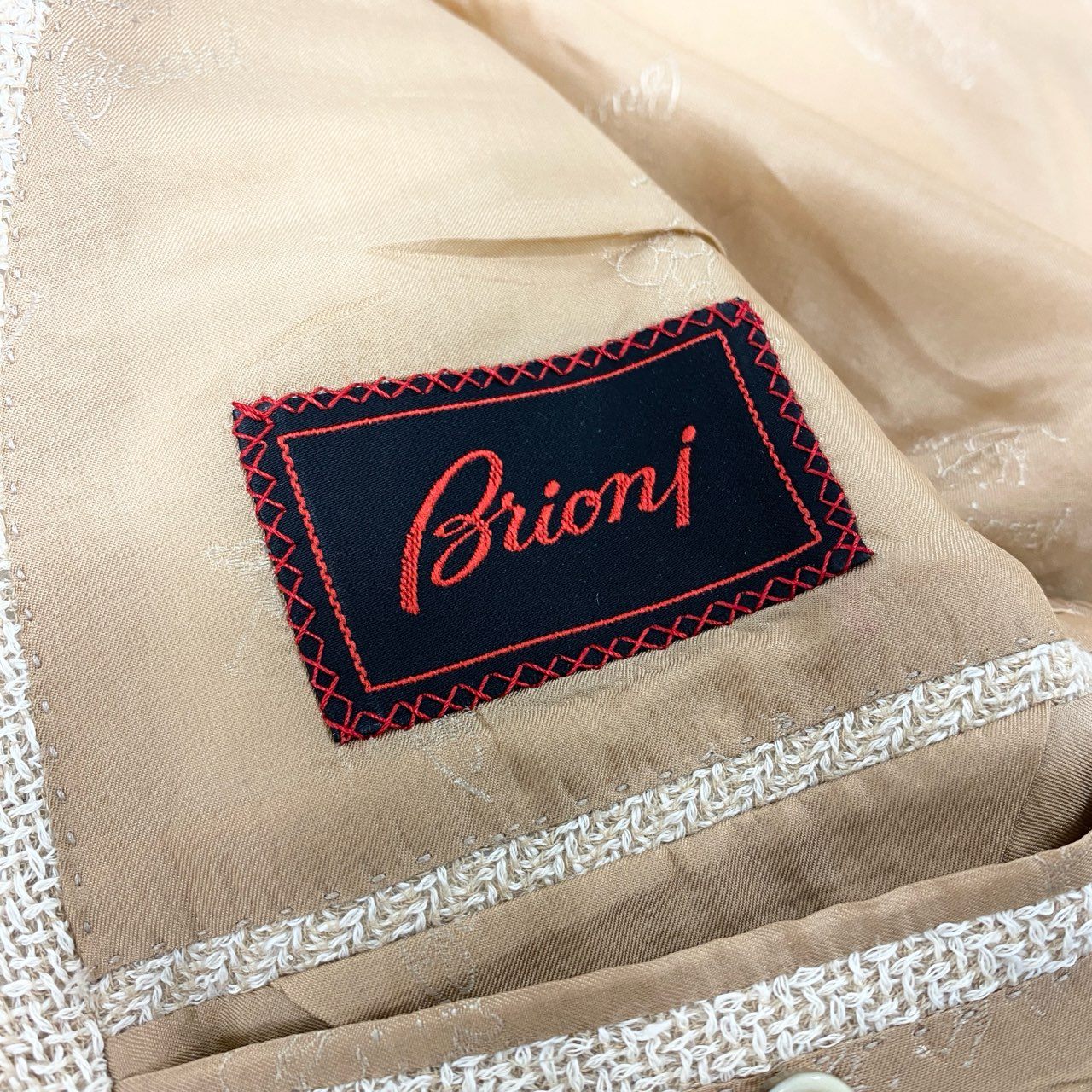 19k10 BRIONI ブリオーニ ウールリネン テーラードジャケット 48 ベージュ ブレザー フォーマル スーツt18r