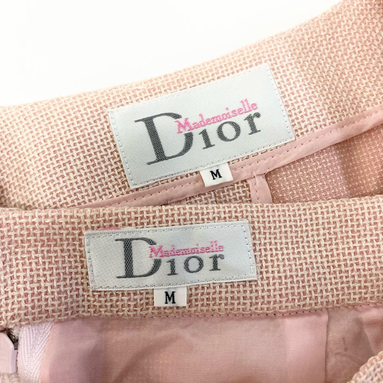 76a28 Vintage Dior Mademoiselle ディオール マドモアゼル クロップドジャケット スカート セットアップ 装飾ボタン M ピンク レディースu02t