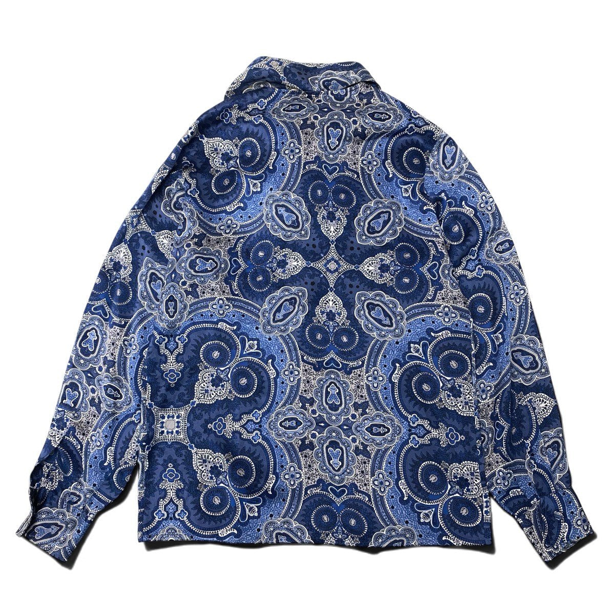 31f18 Salvatore Ferragamo サルヴァトーレフェラガモ ボウタイシャツ シルクシャツ イタリア製 総柄 ペイズリー柄 長袖シャツ 42 ブルー ホワイト シルク100％ レディース 女性用o07t