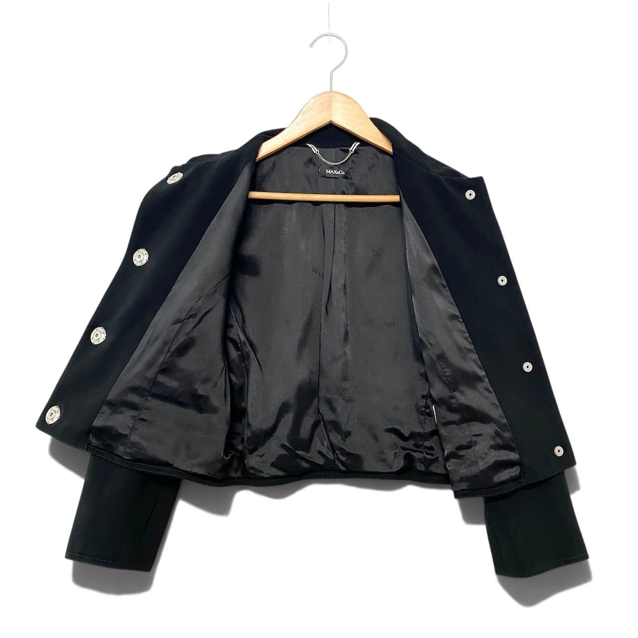 48i1 MAX&Co. マックスアンドコー スタンドカラー ジャケット ストレッチ素材 サイズ44 ブラック レディースu02t