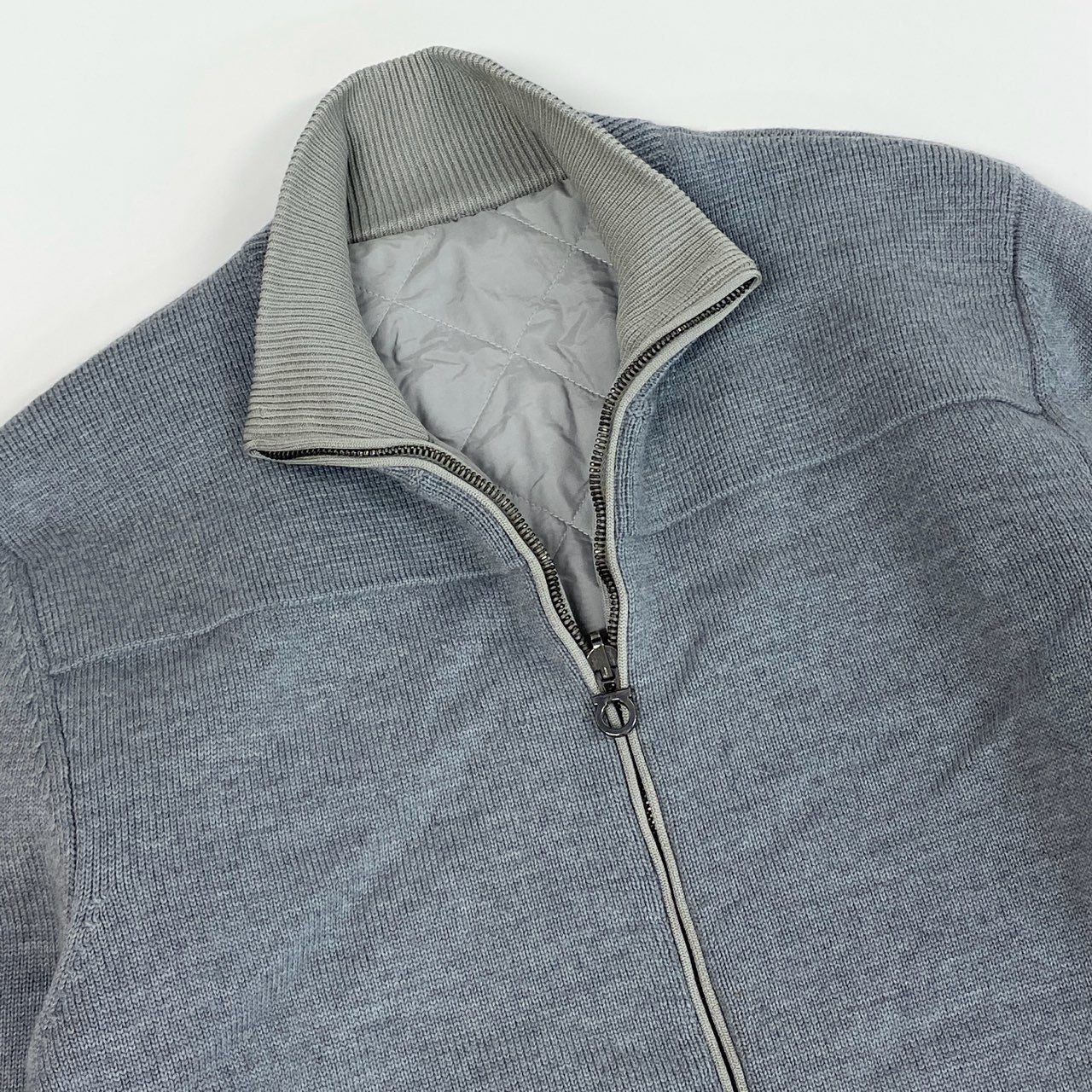 76k21 Salvatore Feraggamo サルヴァトーレフェラガモ リバーシブル ニットジャケット 中綿ブルゾン 2way イタリア製 ガンチーニジップ メンズ 紳士服 L グレーu02t