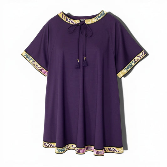 76a28 LEONARD FASHION レオナール オーバーサイズ ワンピース 半袖 カットソーワンピース 身幅ゆったり〇  レディース 女性用 Lサイズ パープル ウール シルクu02t