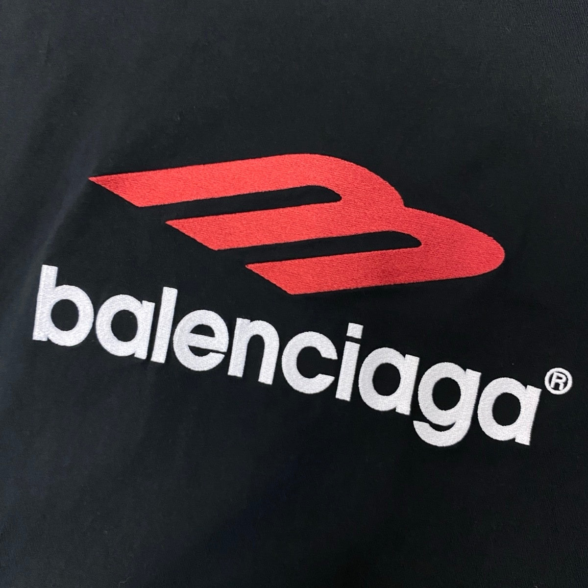 Mf12 BALENCIAGA バレンシアガ テープロゴ 半袖Tシャツ バックロゴ刺繍 ダメージ加工 サイズL ブラック コットン100％ ユニセックスk02i