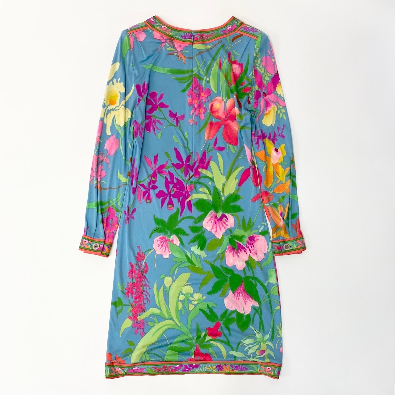 4c29 LEONARD レオナール ロングスリーブワンピース シルクワンピース 美しい花柄プリント 42サイズ マルチカラー シルク100％ レディース 女性用u02t