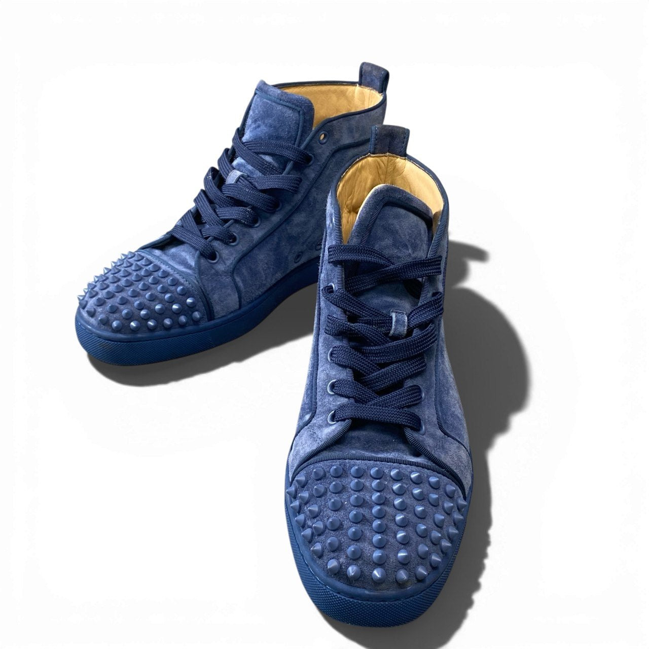 1a5 Christian Louboutin クリスチャンルブタン Lou spikes ハイカットスニーカー スタッズ スウェード  41 1/2サイズ ネイビー レザー メンズk02i