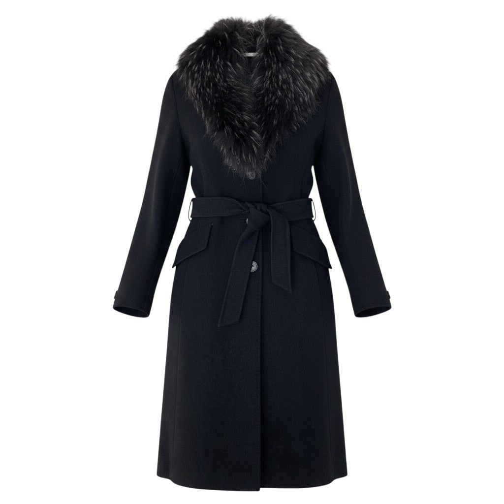 18g16 MaxMara マックスマーラ ラクーンファー ベルテッドコート ロング サイズ42 ブラック レディース 女性用u02t