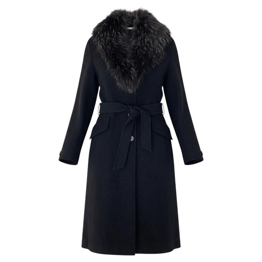 18g16 MaxMara マックスマーラ ラクーンファー ベルテッドコート ロング サイズ42 ブラック レディース 女性用u02t
