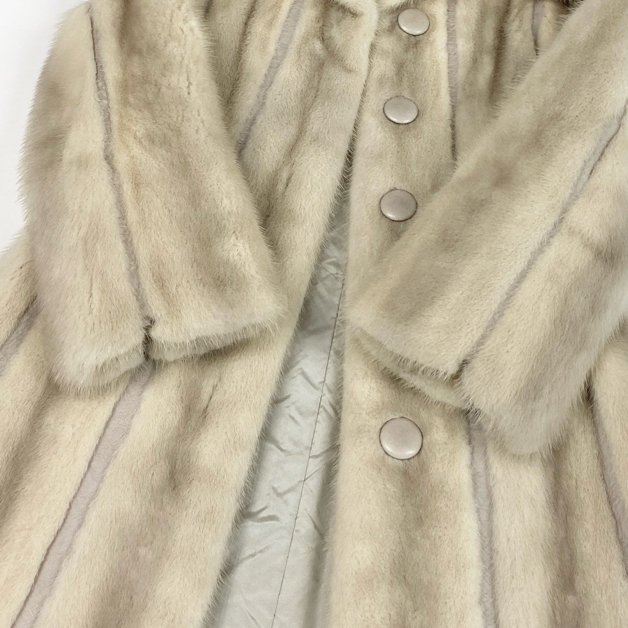 84a21 パールミンク ミンクコート 超ロングコート 着丈105cm レザーボタン レディース 女性用 FREE ホワイト系 ミンクファー 本毛皮u02t