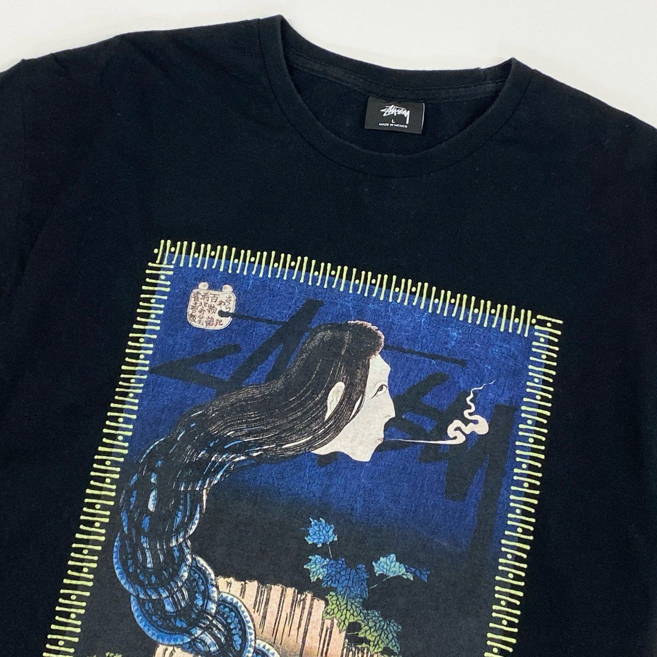 24i25 stussy ステューシー ろくろ首 妖怪 葛飾北斎 半袖Tシャツ カットソー トップス サイズL ブラック コットン メンズk02i